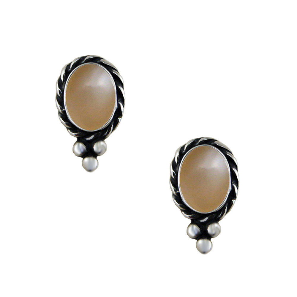 Sterling Silver Little Peach Moonstone Post Stud Earrings